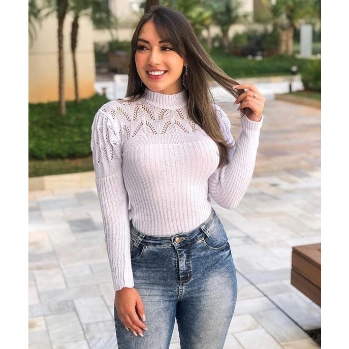Blusa Feminina Tricot Moda Blogueira Coleção Nova