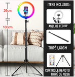Incrível Ring Light Colorido 26 cores + controle remoto + tripé de 1,60cm + tripé de mesa